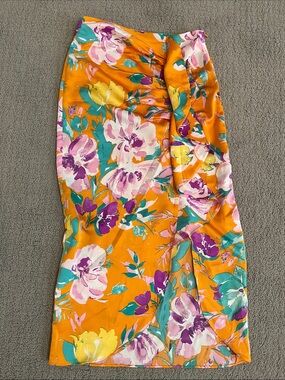 🩷 Bright Floral Wrap Skirt in Orange